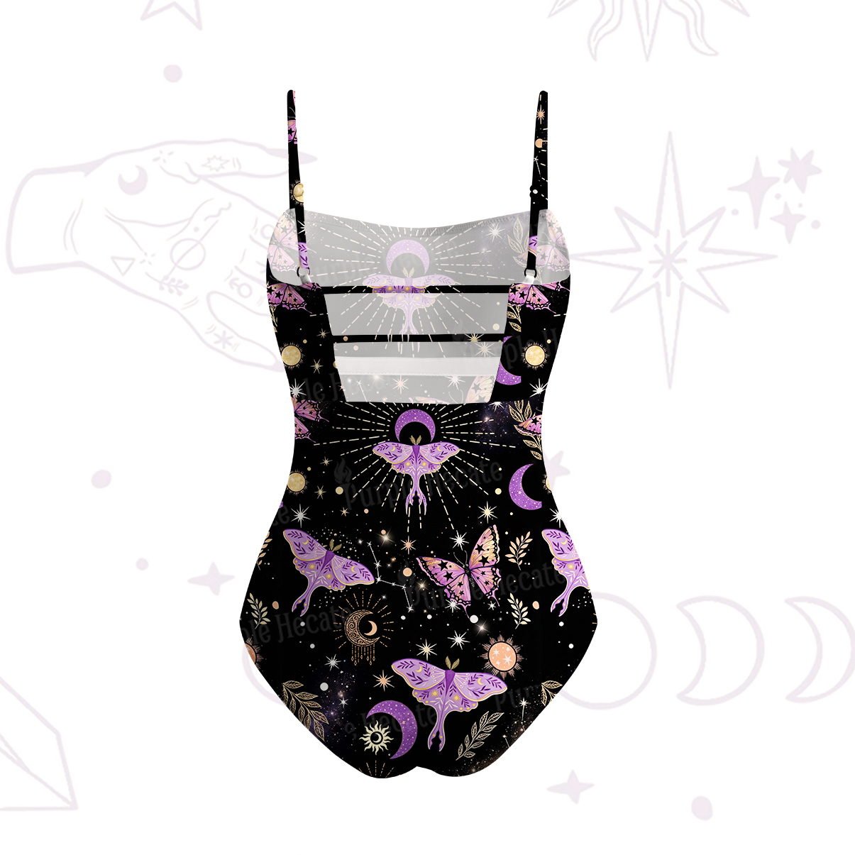 Purplehecate Starry Night Lunar Moth Slim-Strap Swimsuit