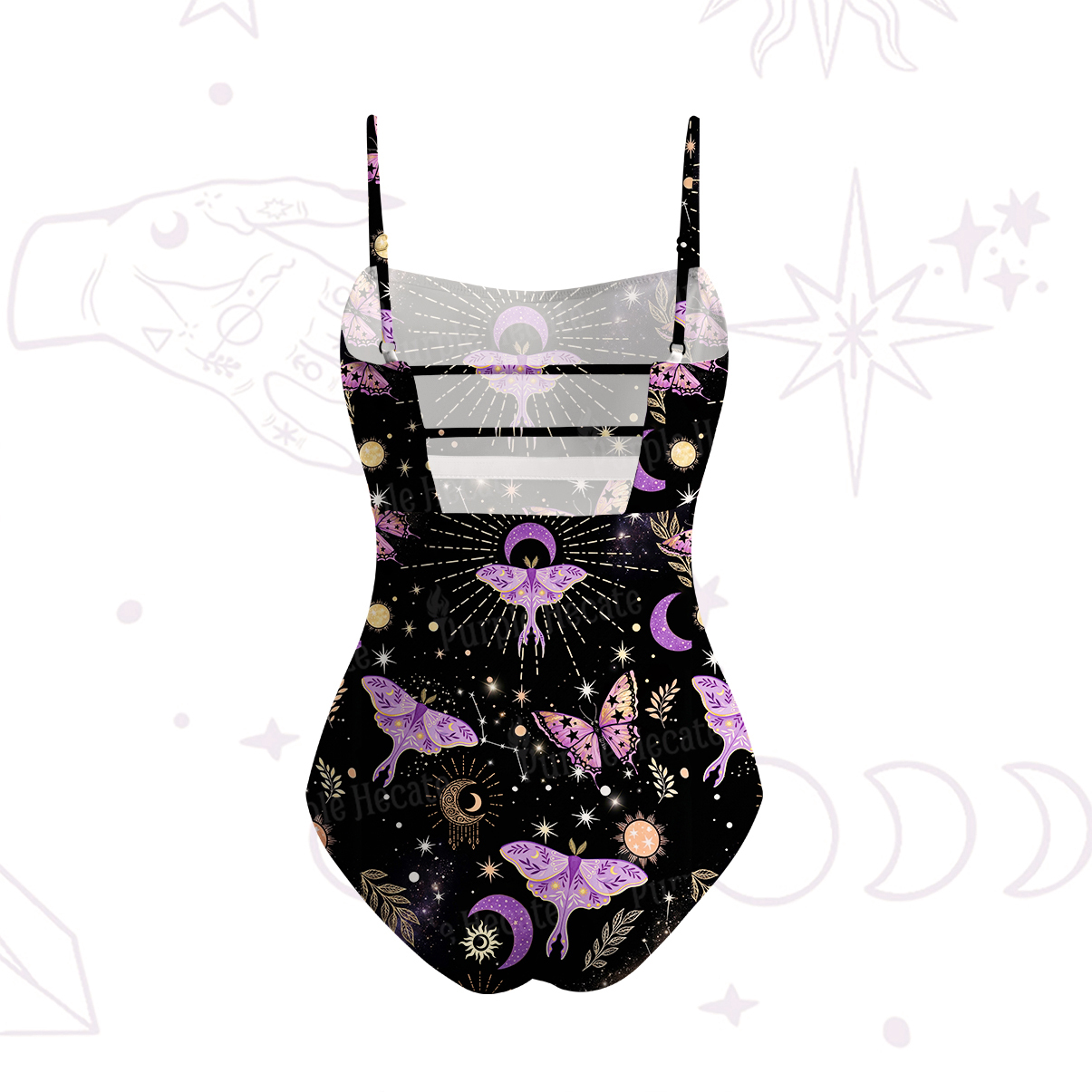Purplehecate Starry Night Lunar Moth Slim-Strap Swimsuit