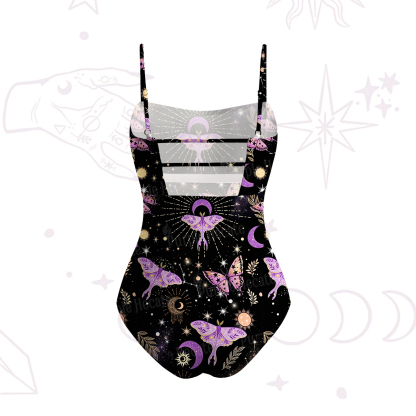 Purplehecate Starry Night Lunar Moth Slim-Strap Swimsuit