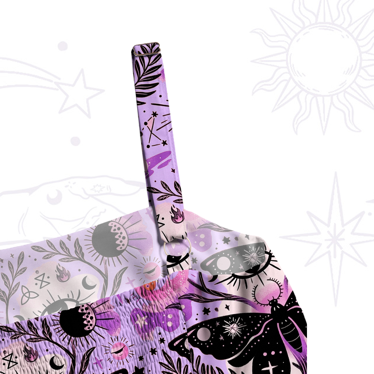 Purplehecate Whispers of the Death's-head Mot Wide Straps Maxi Dress
