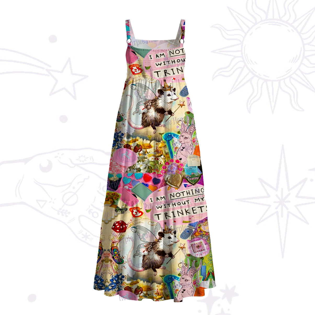 Purplehecate The Opossum Queen's Hoard Wide Straps Maxi Dress