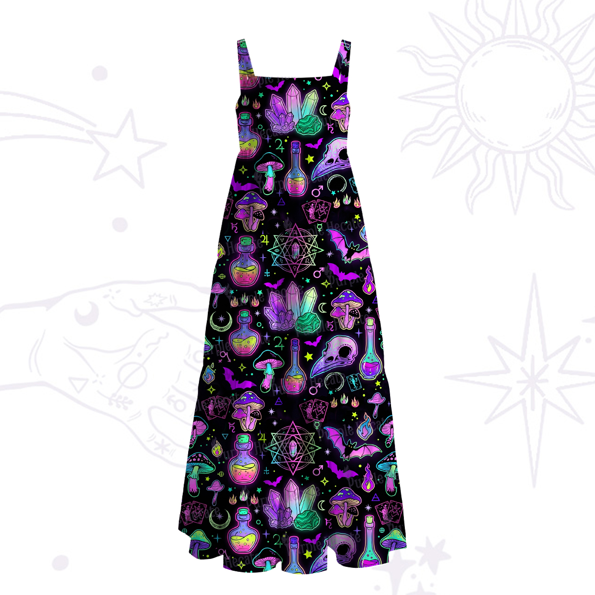 Purplehecate Neon Alchemy Wide Straps Maxi Dress