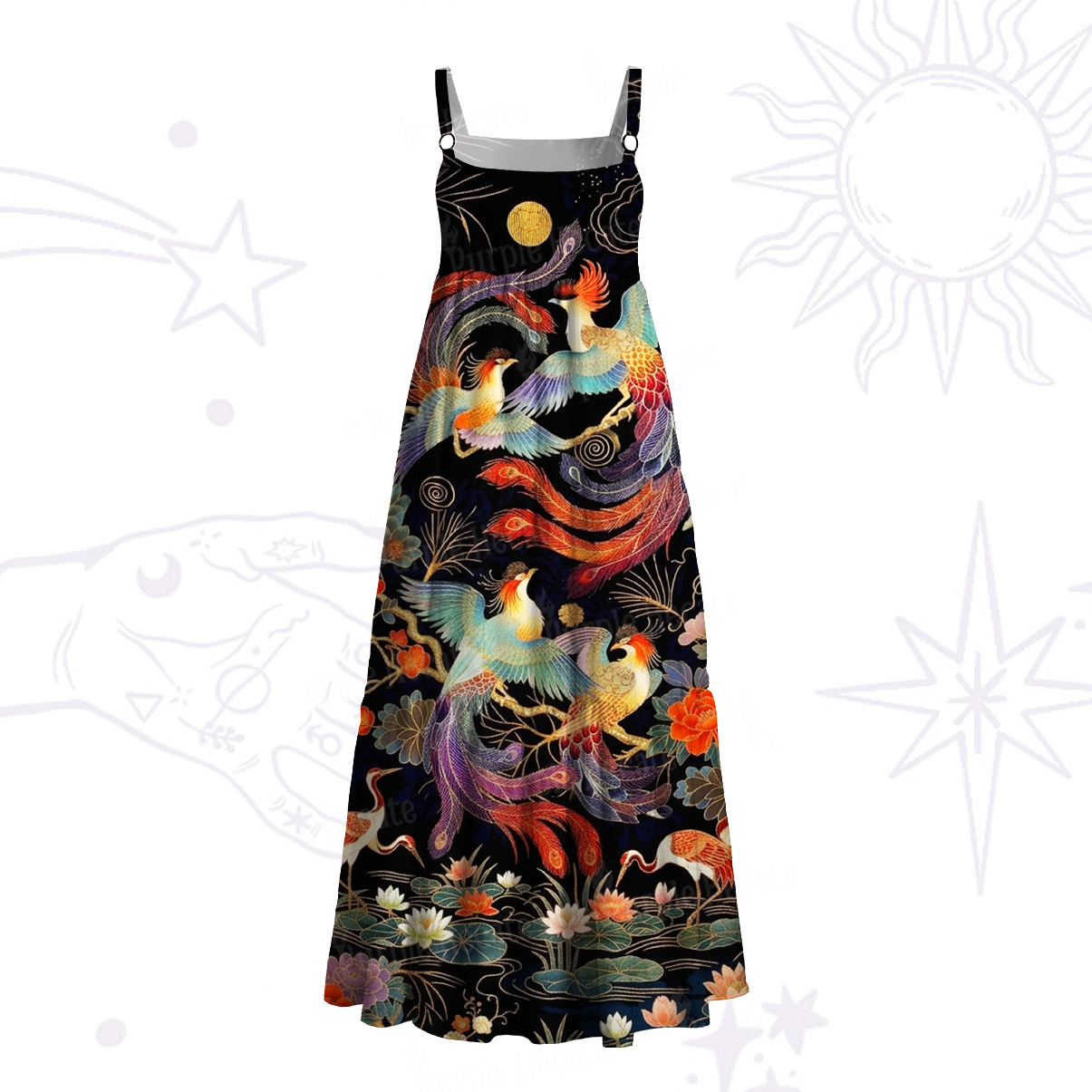 Purplehecate Mystic Moon Phoenix Wide Straps Maxi Dress