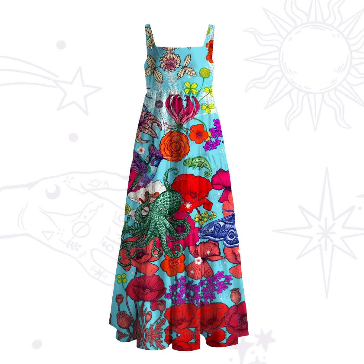 Purplehecate Enchanted Surreal Creatures Wide Straps Maxi Dress