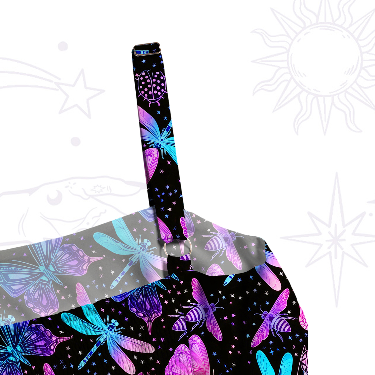 Purplehecate Neon Butterfly Dragonfly Wide Straps Maxi Dress