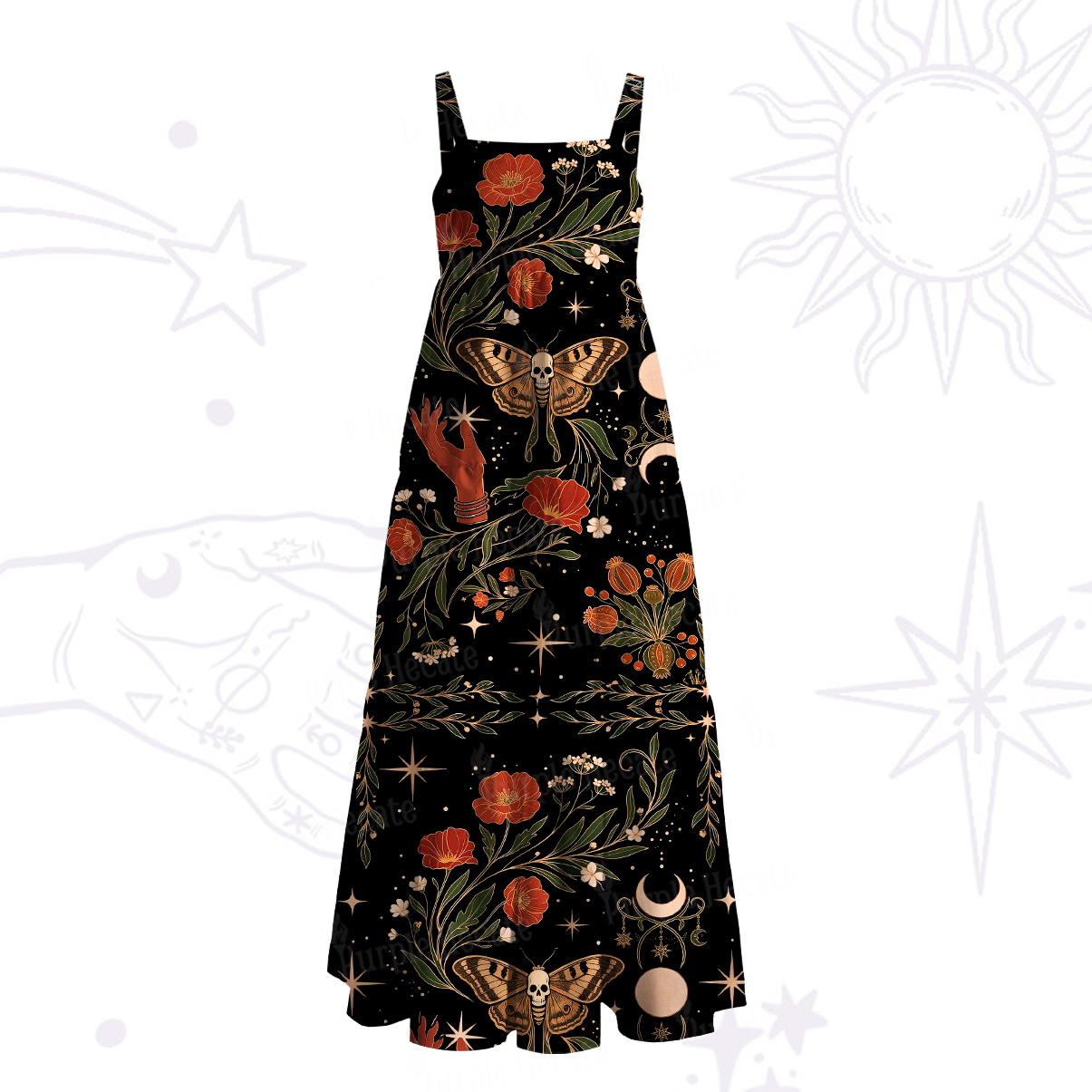 Purplehecate Death Moth Rebirth Wide Straps Maxi Dress