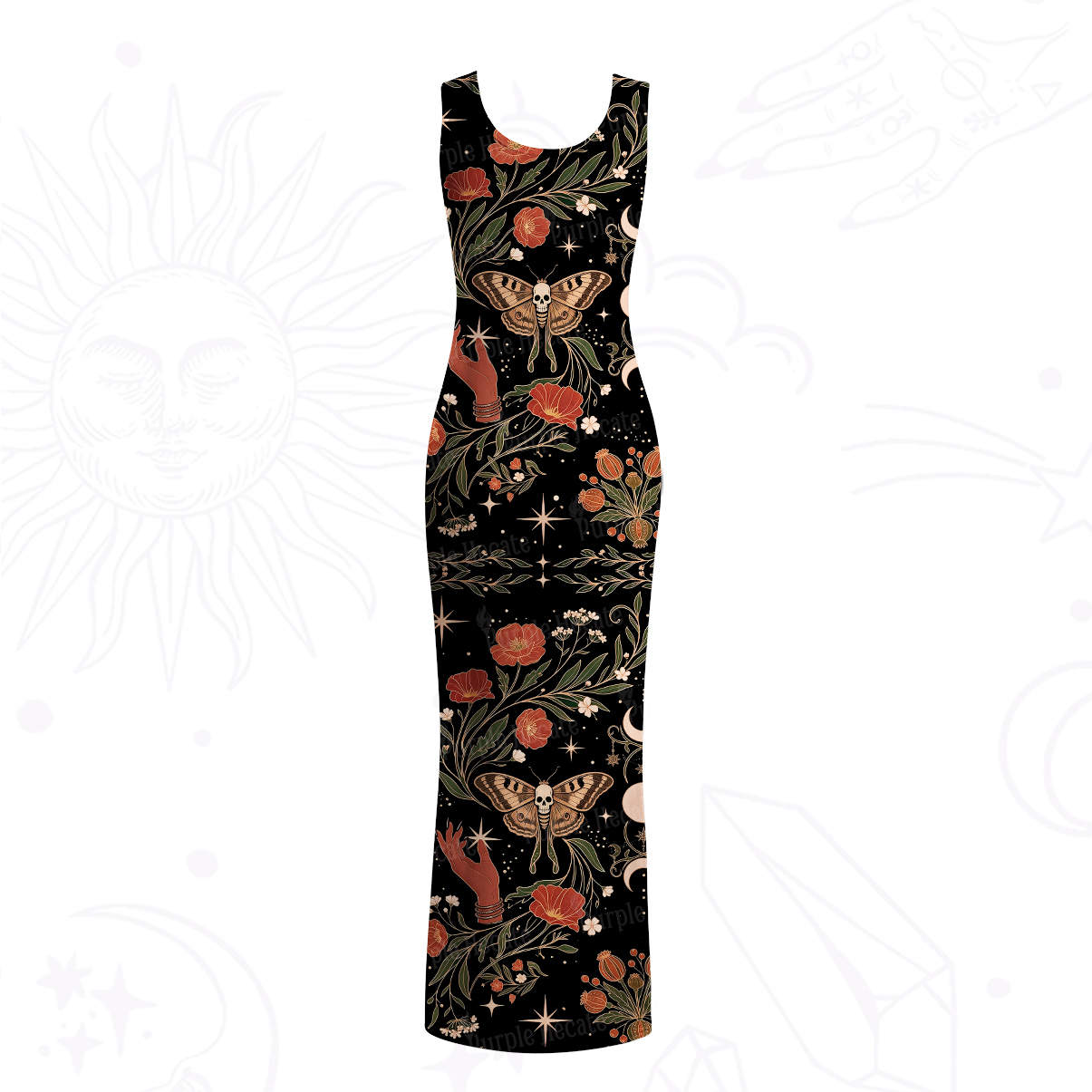 Purplehecate Death Moth Rebirth Mesh Maxi Tank Beach Dress