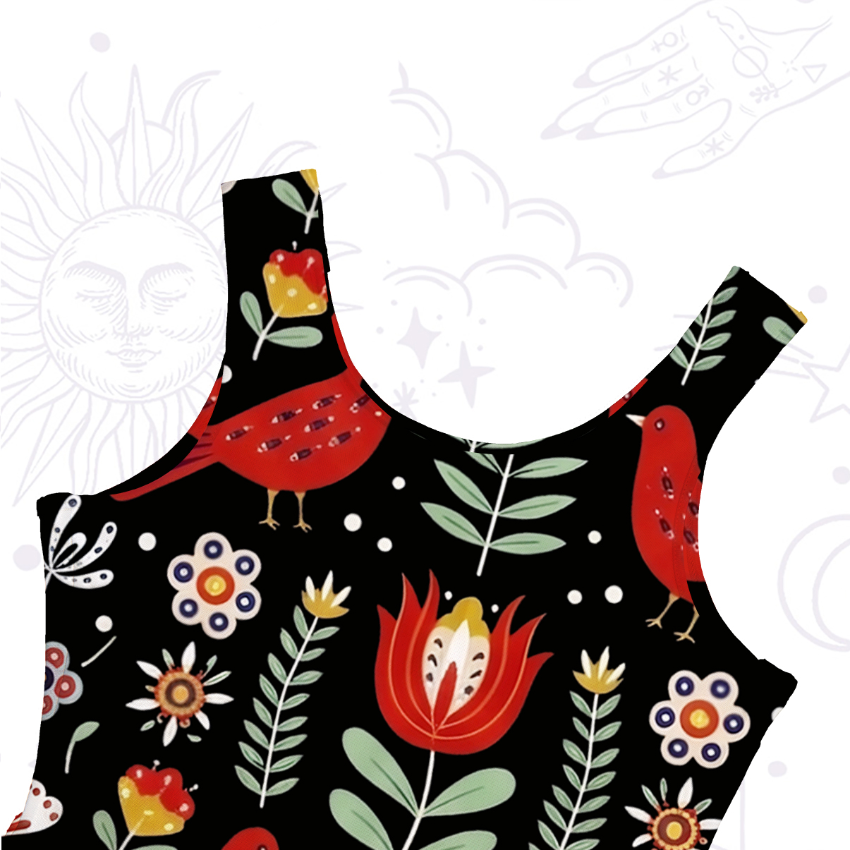 Purplehecate Mystic Forest Bird Mesh Maxi Tank Beach Dress