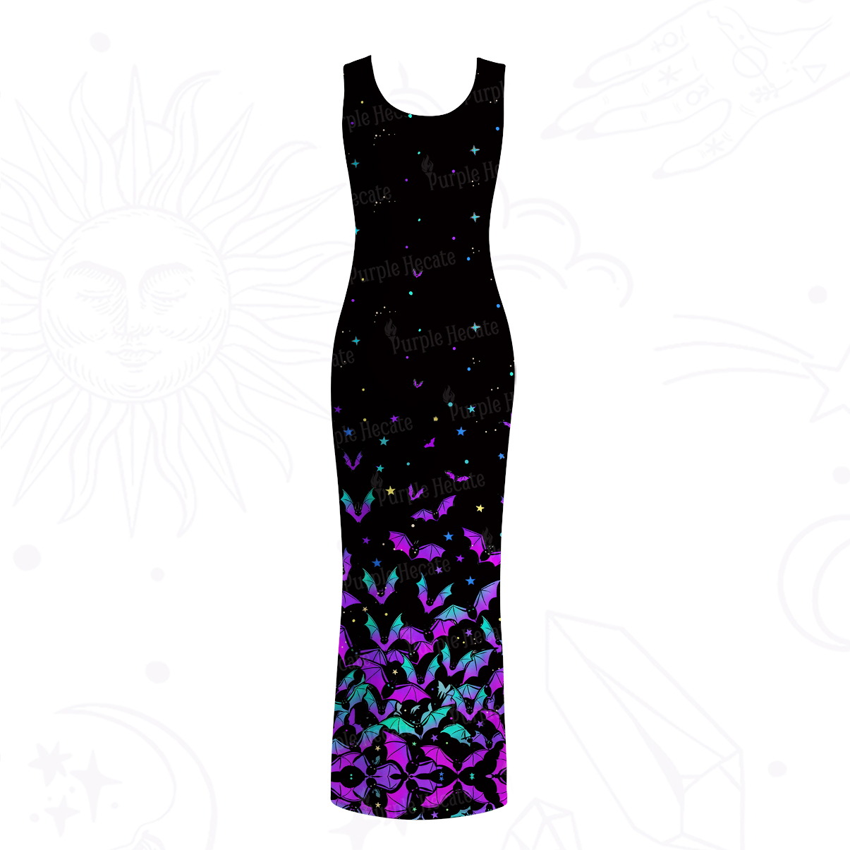 Purplehecate Rainbow Bat Mesh Maxi Tank Beach Dress