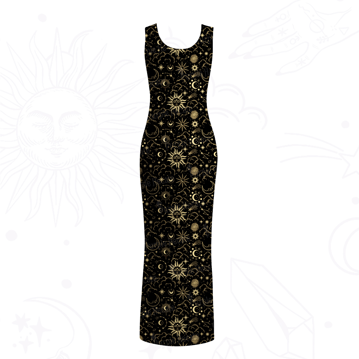 Purplehecate Mysterious Star & Moon Mesh Maxi Tank Beach Dress