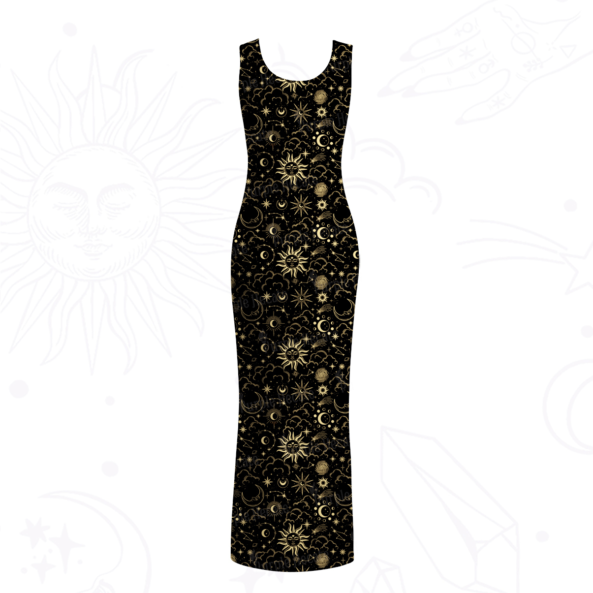 Purplehecate Mysterious Star & Moon Mesh Maxi Tank Beach Dress