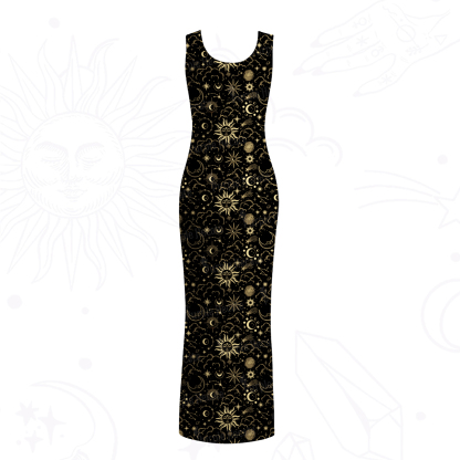 Purplehecate Mysterious Star & Moon Mesh Maxi Tank Beach Dress