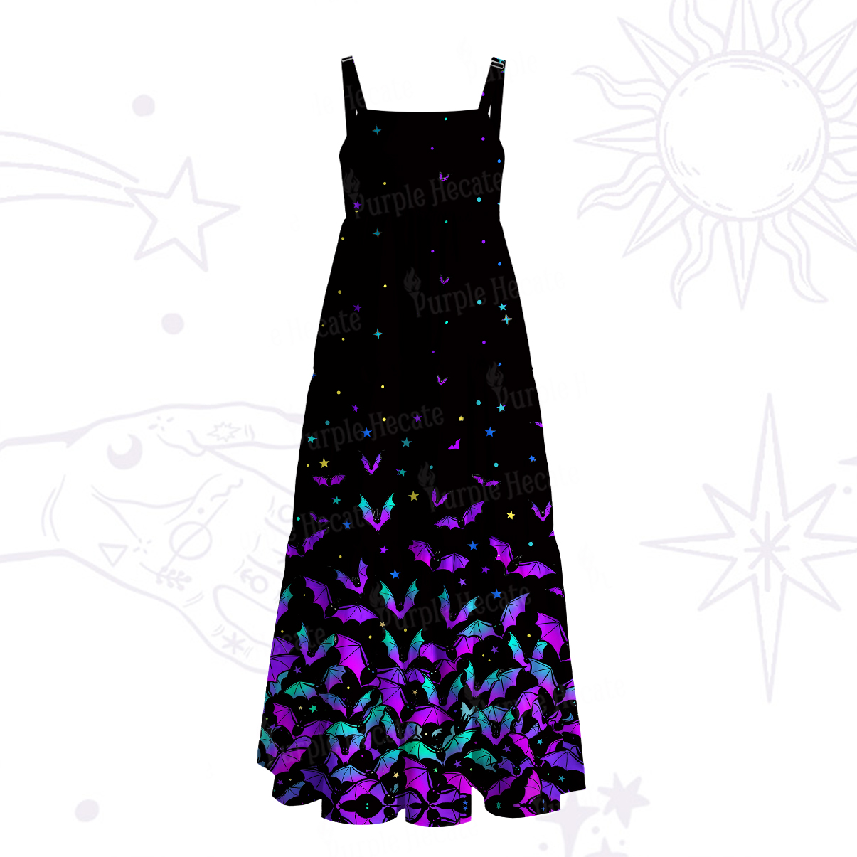 Purplehecate Rainbow Bat Wide Straps Maxi Dress