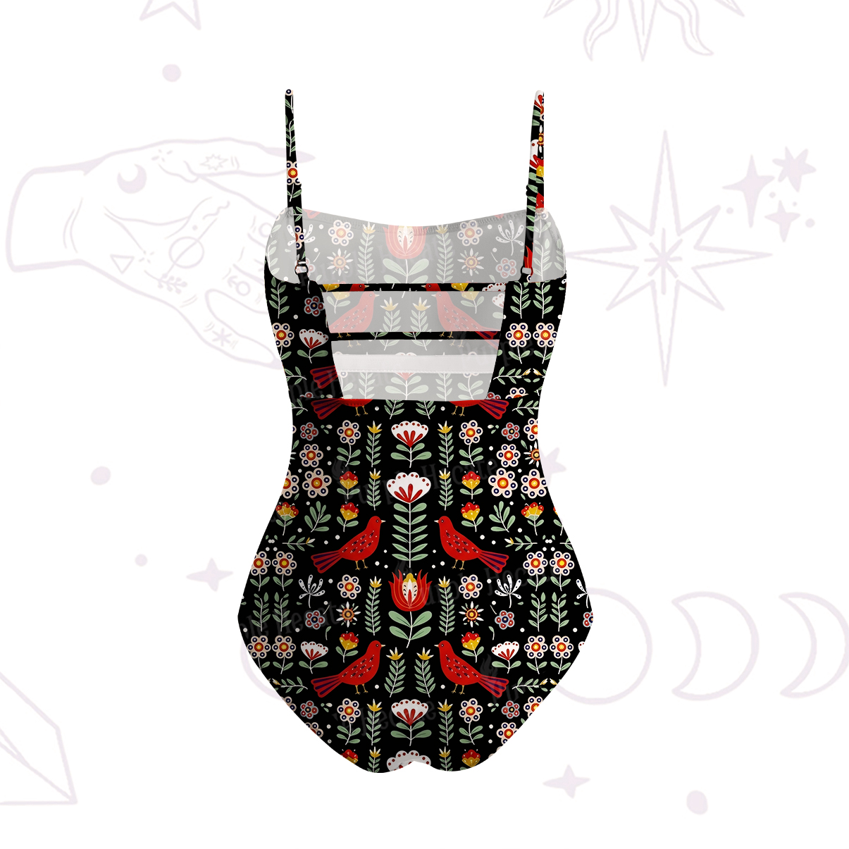 Purplehecate Mystic Forest Bird Slim-Strap Swimsuit