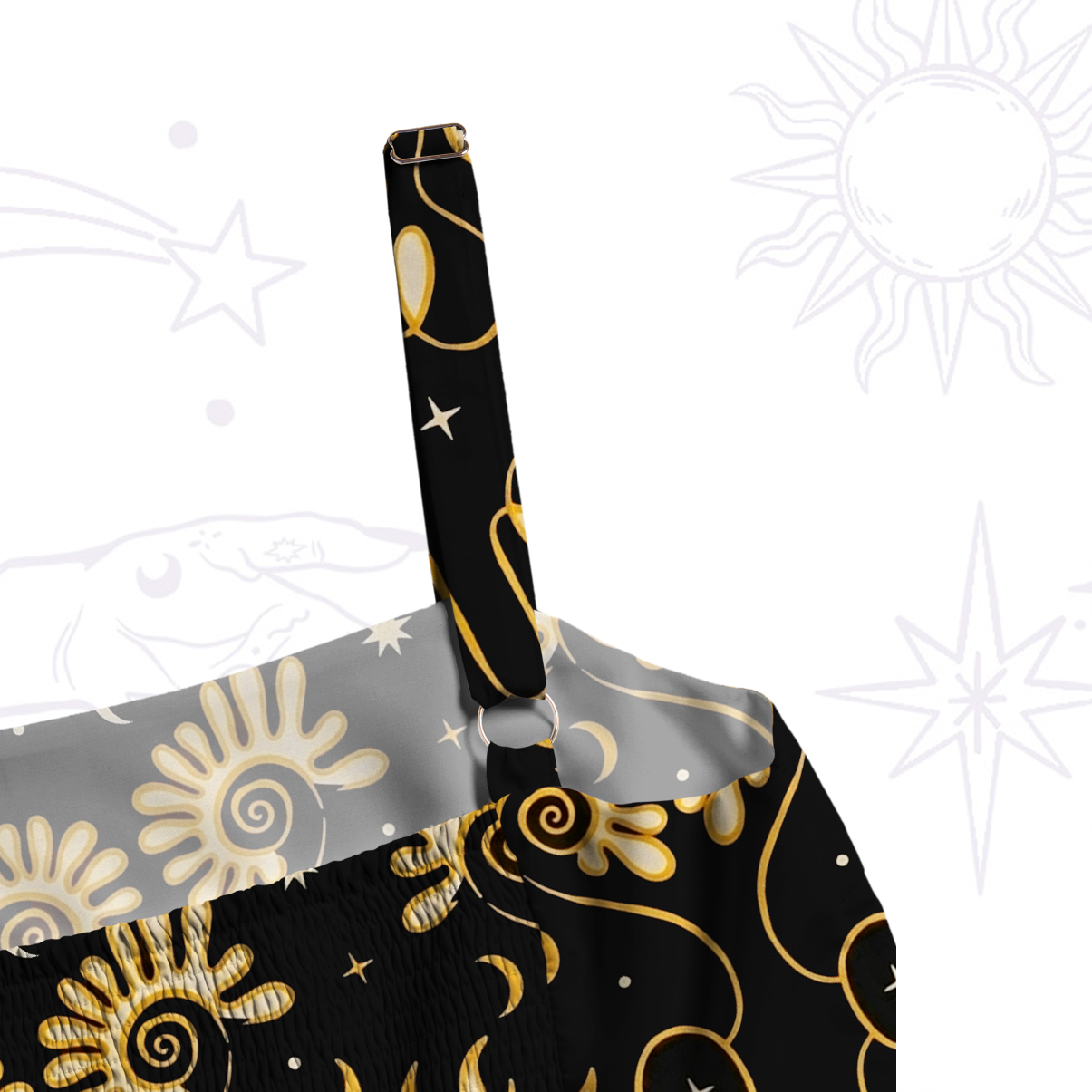 Purplehecate Golden Cosmic Sunflower Wide Straps Maxi Dress