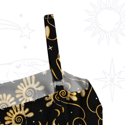 Purplehecate Golden Cosmic Sunflower Wide Straps Maxi Dress