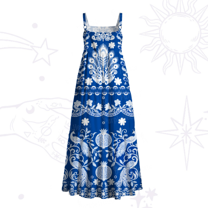 Purplehecate Mystic Peacock Garden Totem Strappy Wide Straps Maxi Dress