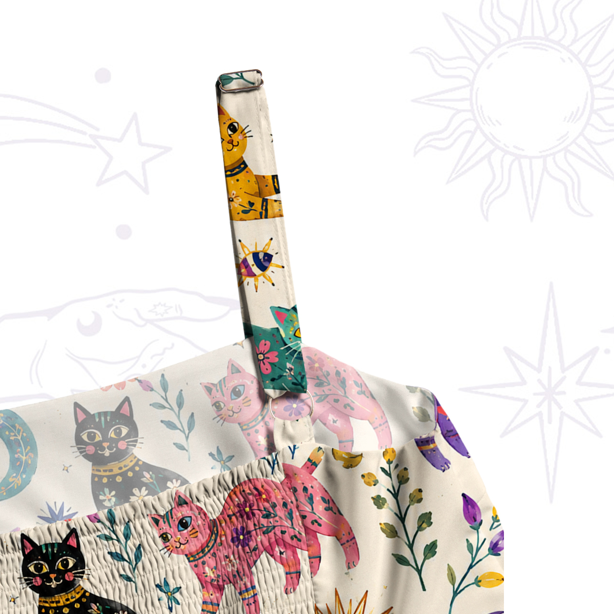 Purplehecate Rainbow Magic Cats Wide Straps Maxi Dress