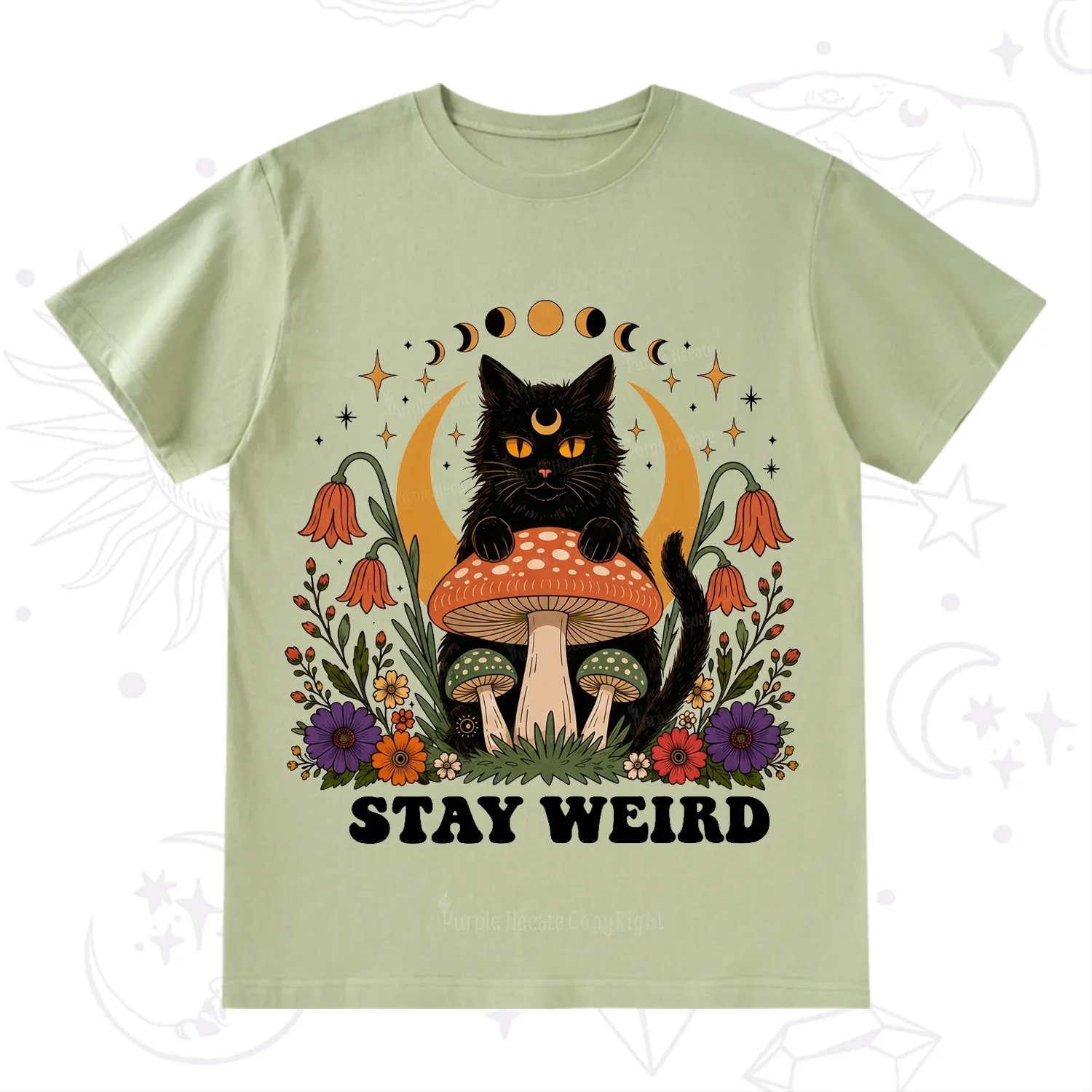 Purplehecate Stay Weird Black Cat T-Shirt