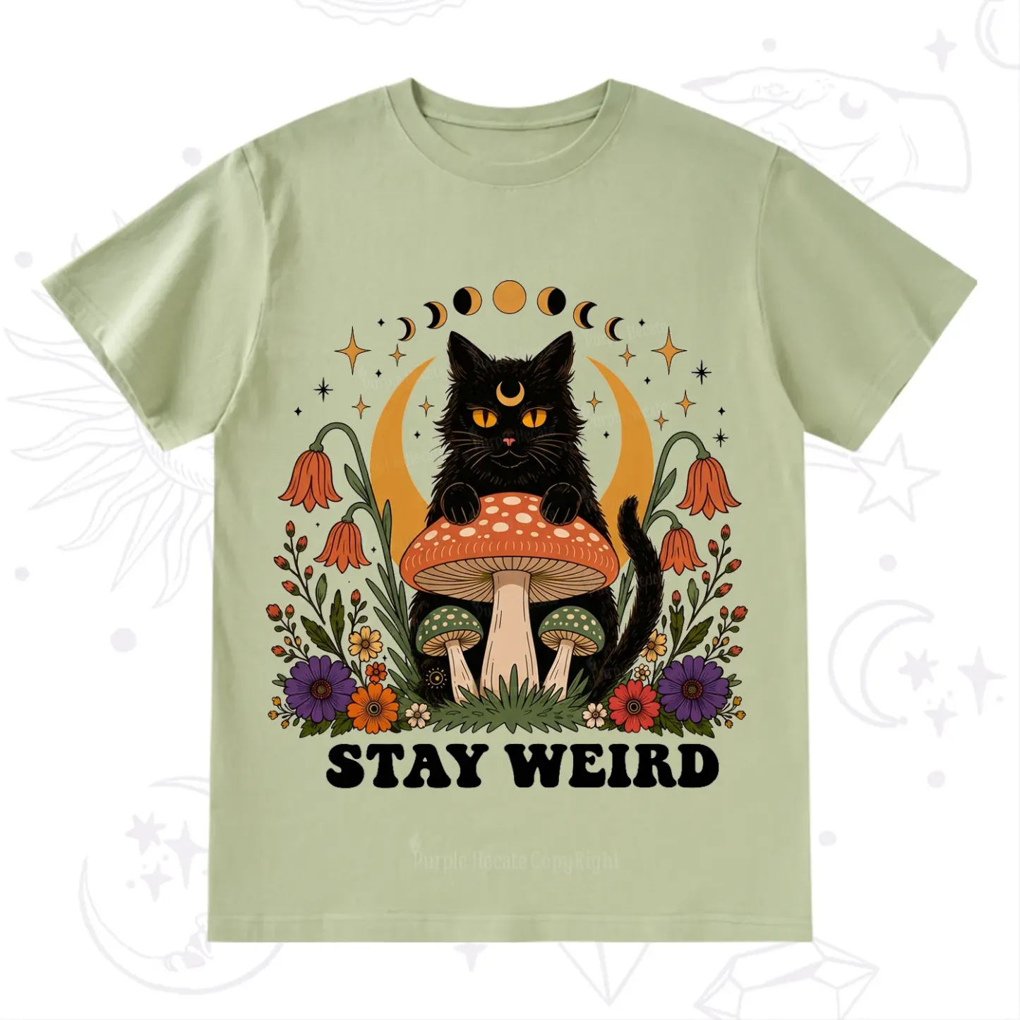 Purplehecate Stay Weird Black Cat T-Shirt