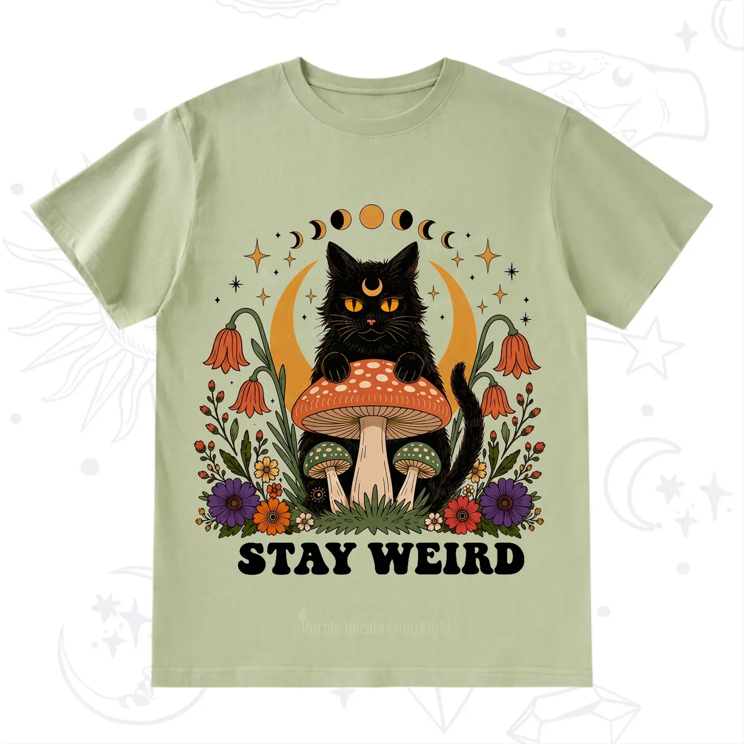 Purplehecate Stay Weird Black Cat T-Shirt