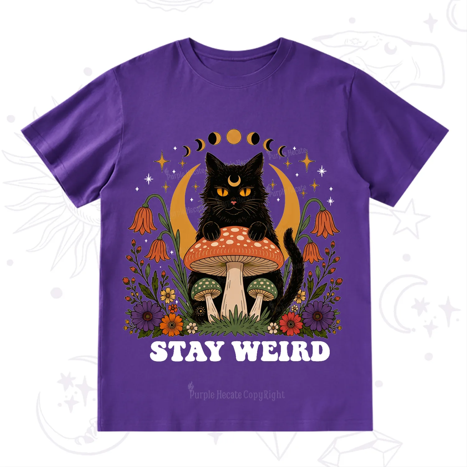 Purplehecate Stay Weird Black Cat T-Shirt