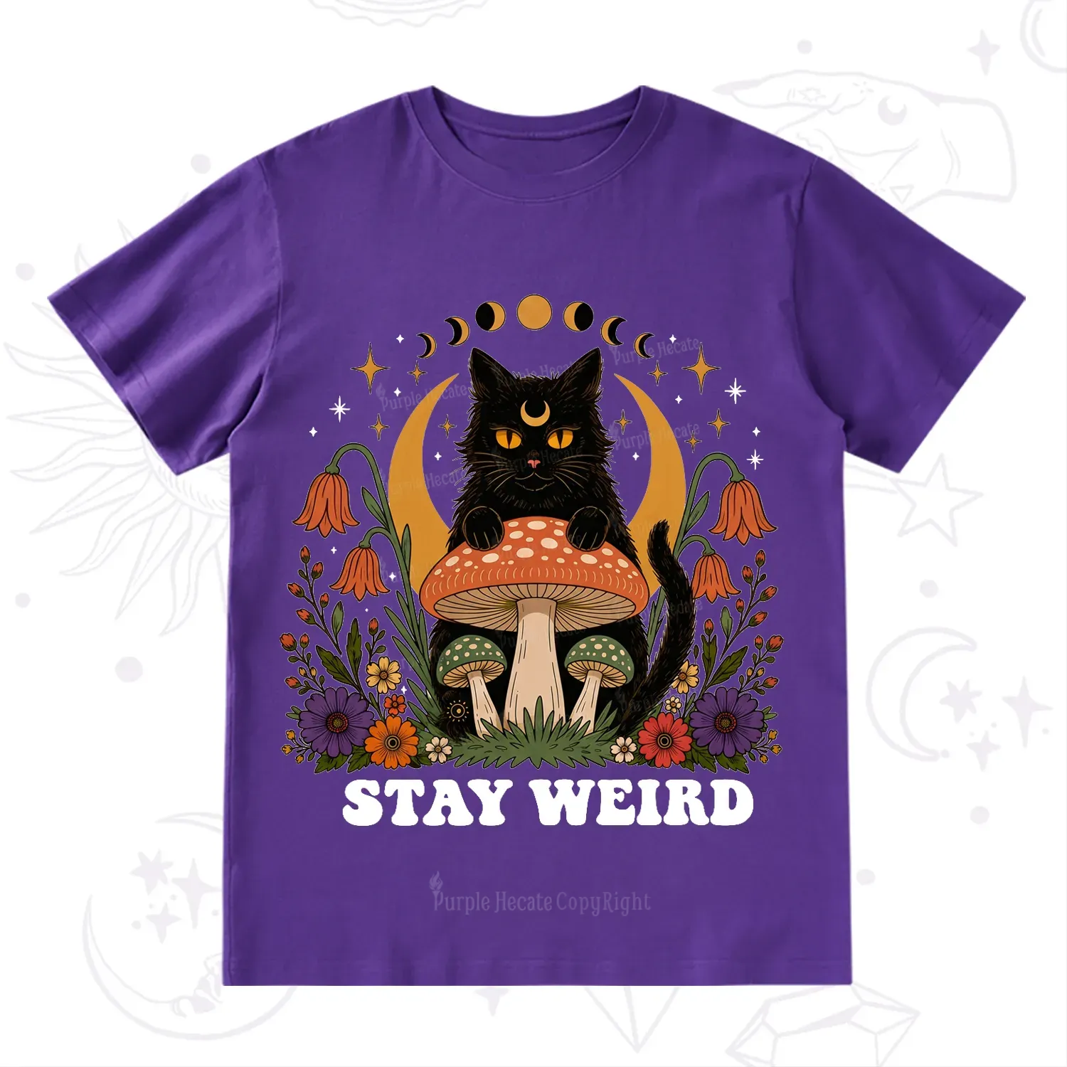Purplehecate Stay Weird Black Cat T-Shirt