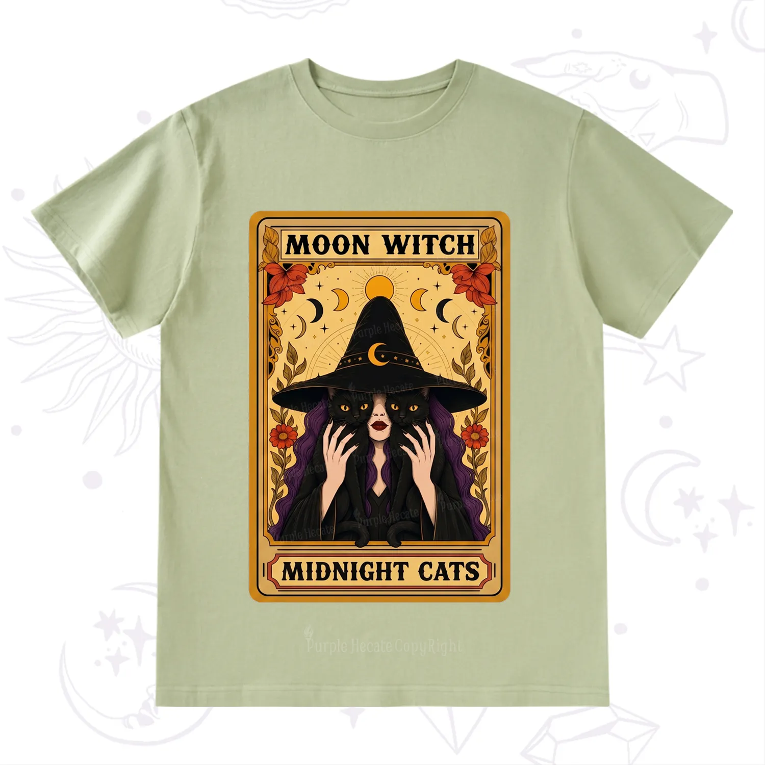 Purplehecate The Moon Witch Midnight Cats Oracle Card T-Shirt
