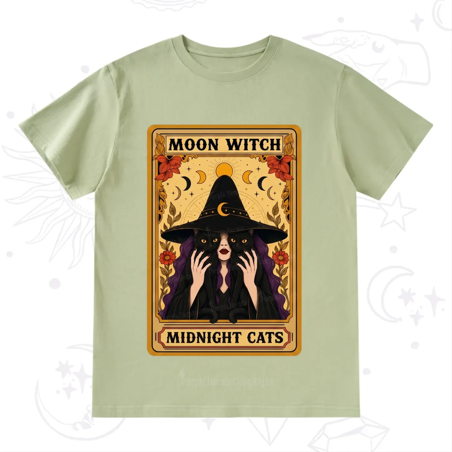 Purplehecate The Moon Witch Midnight Cats Oracle Card T-Shirt