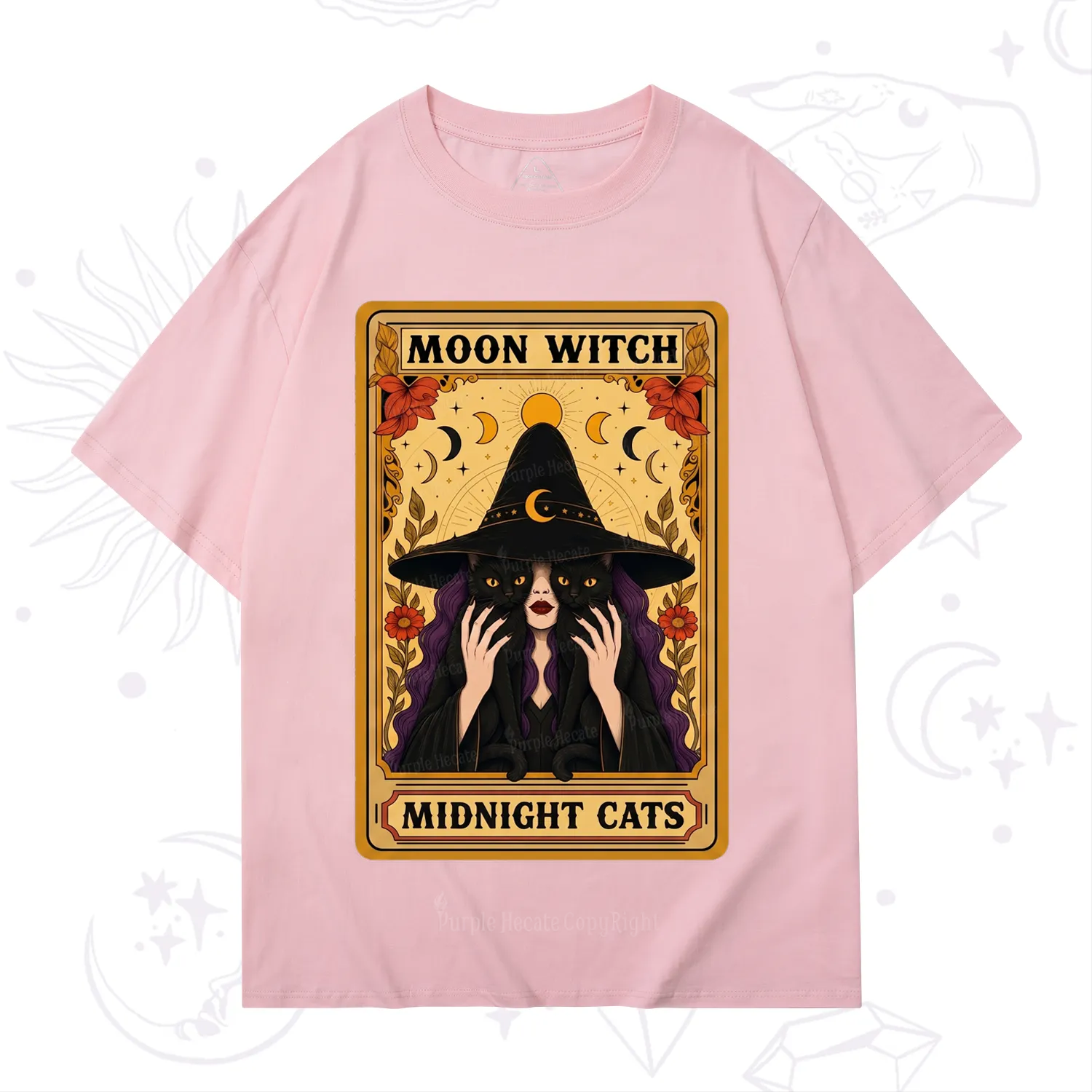 Purplehecate The Moon Witch Midnight Cats Oracle Card T-Shirt