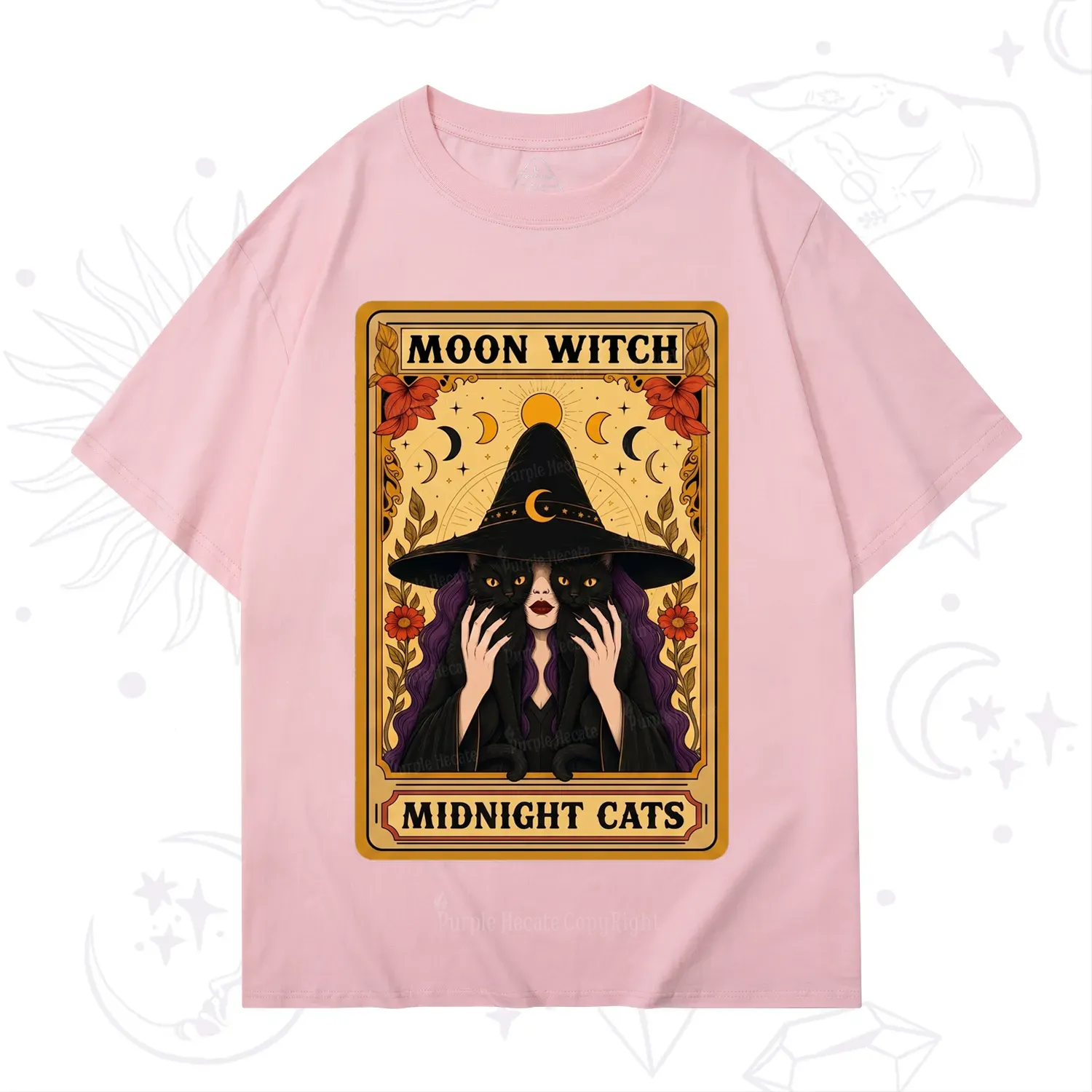 Purplehecate The Moon Witch Midnight Cats Oracle Card T-Shirt