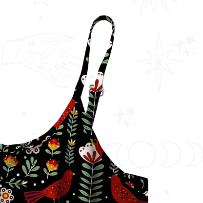 Purplehecate Mystic Forest Bird Spaghetti Strap Midi Dress