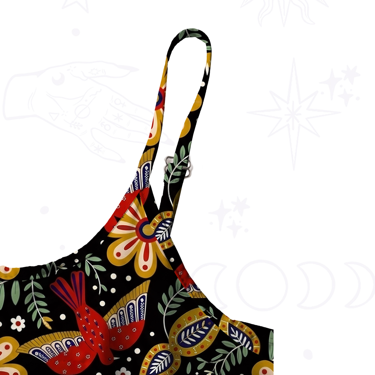 Purplehecate Midnight Tropical Rhapsody Spaghetti Strap Midi Dress