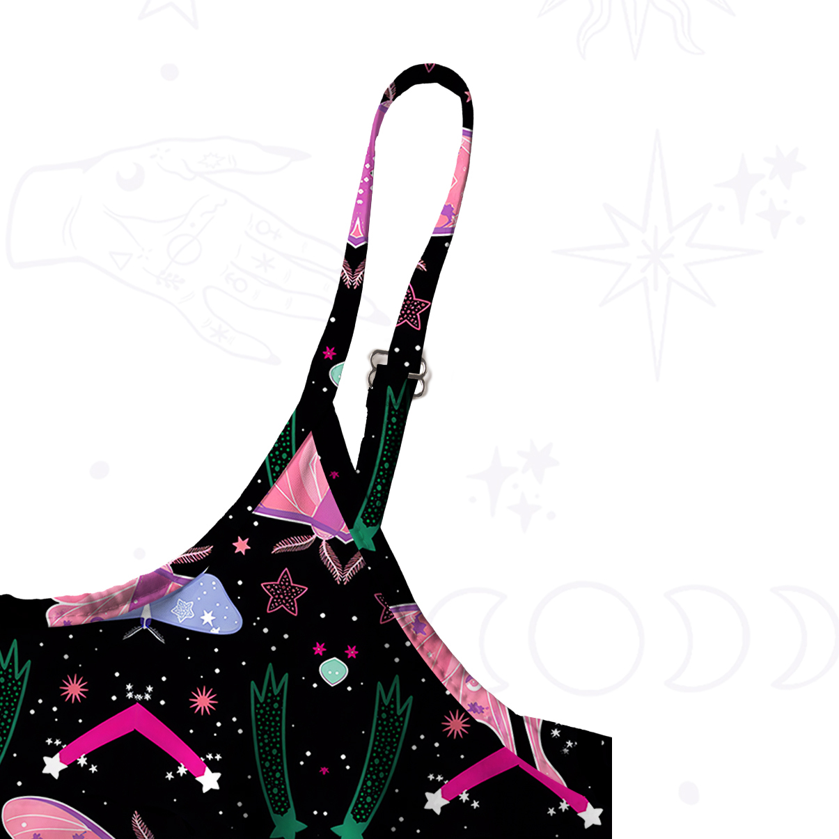 Purplehecate Midnight Moth Spaghetti Strap Midi Dress