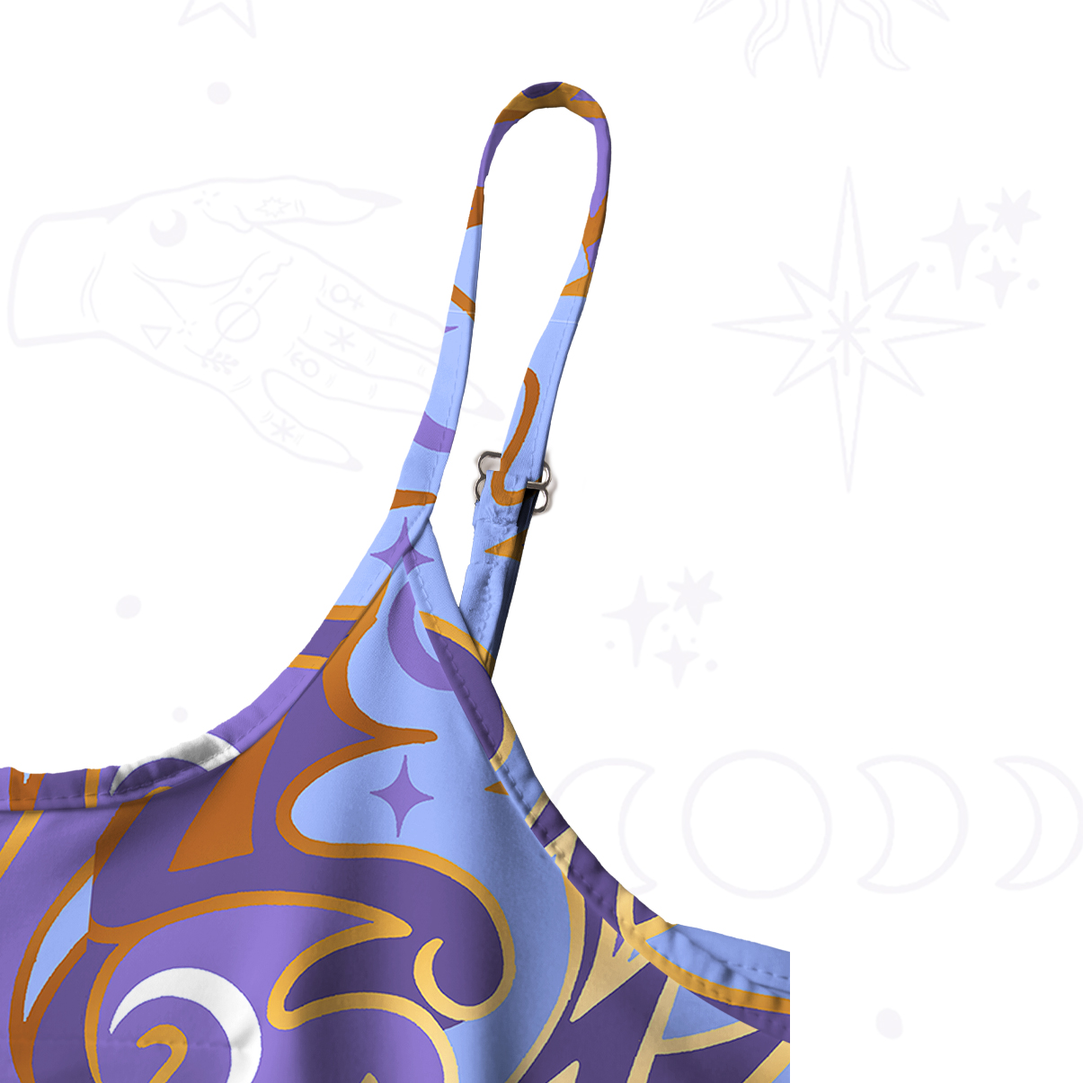 Purplehecate Divination Night Print Spaghetti Strap Midi Dress