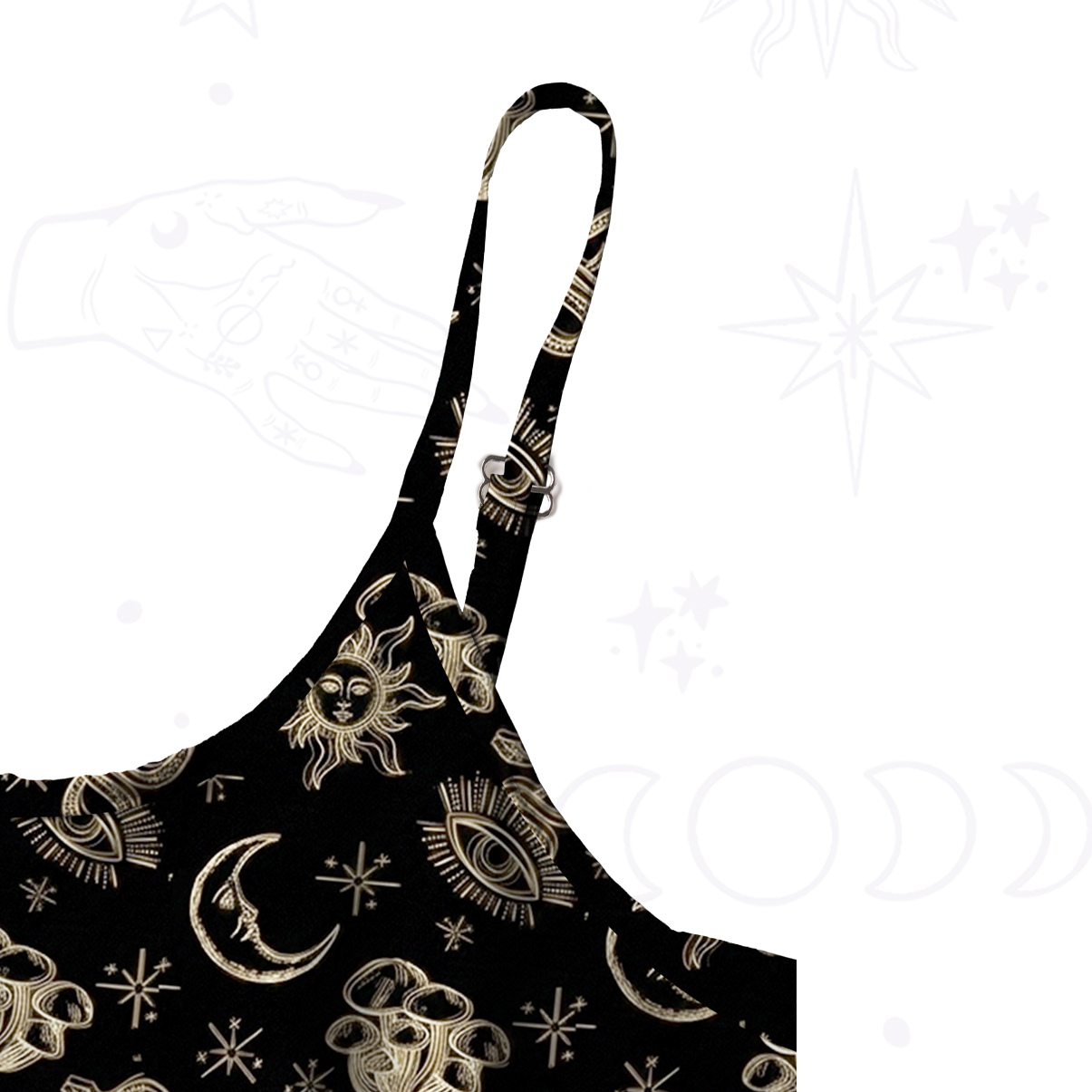Purplehecate Celestial Moon Serpent Spaghetti Strap Midi Dress
