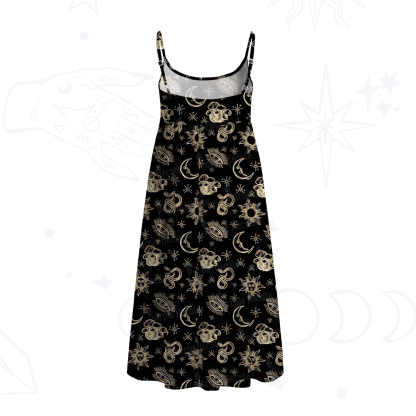 Purplehecate Celestial Moon Serpent Spaghetti Strap Midi Dress
