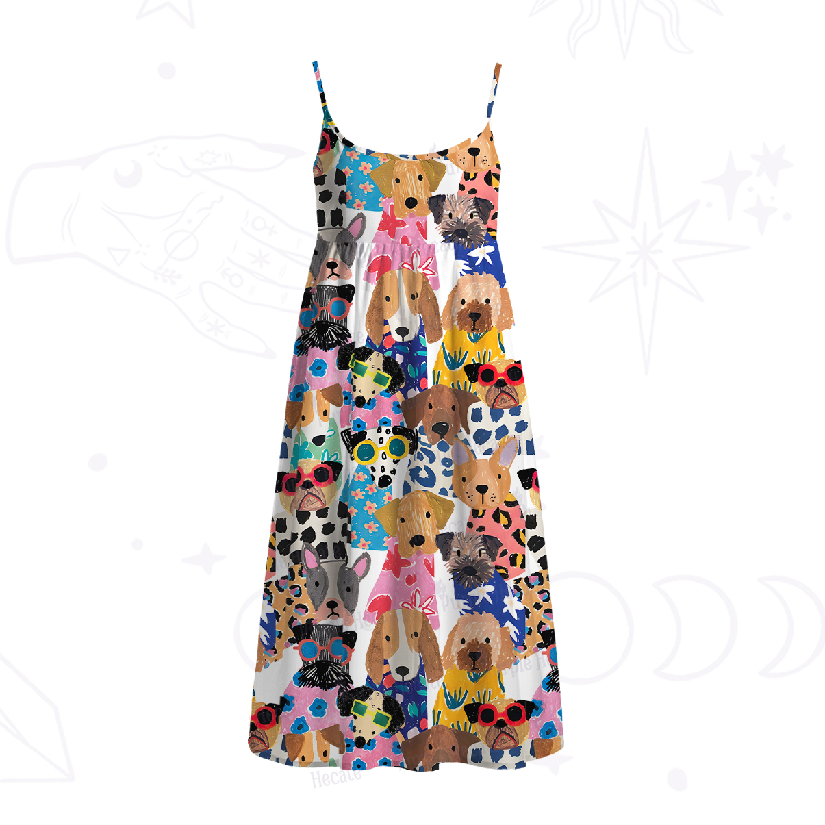 Purplehecate Puppy Parade Spaghetti Strap Midi Dress