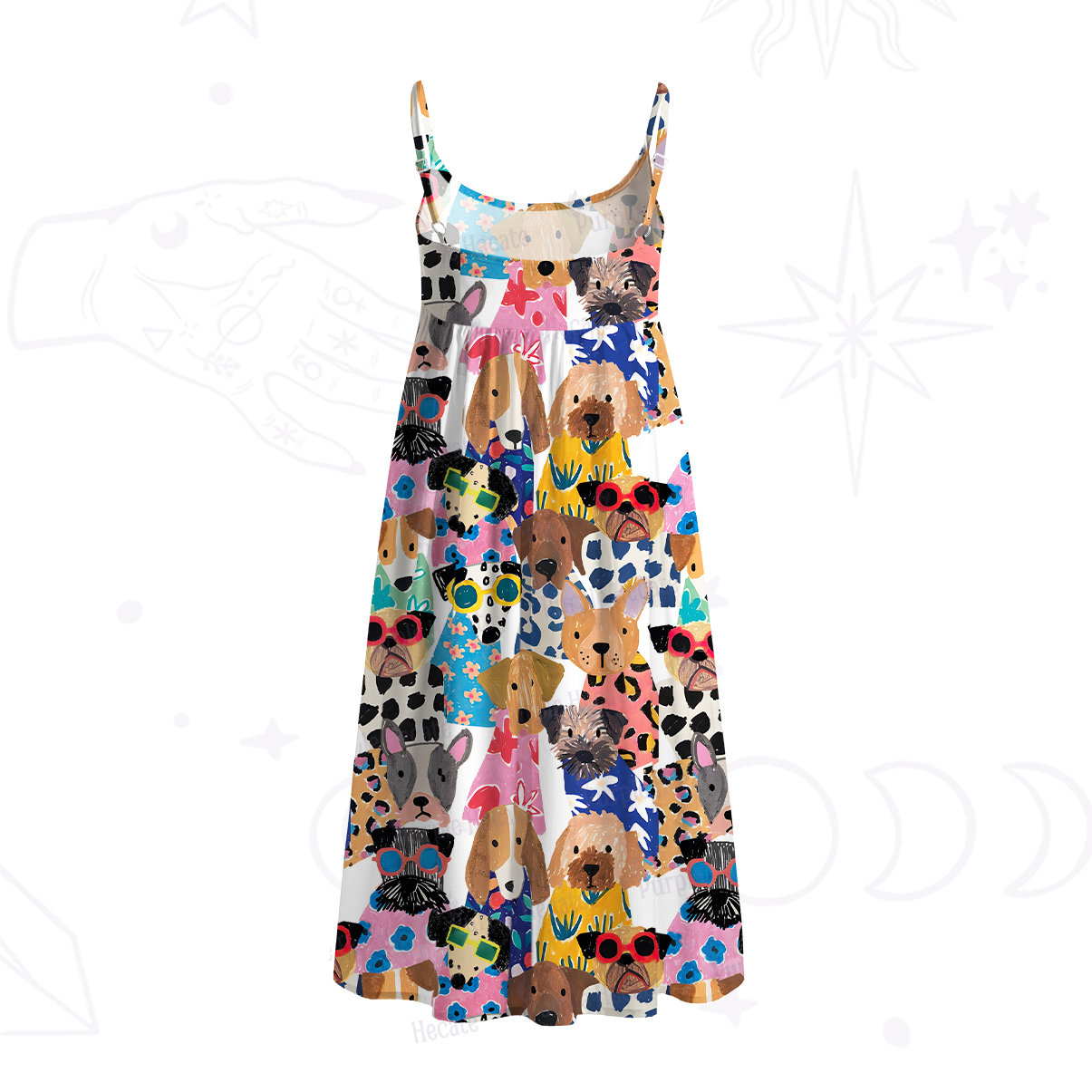 Purplehecate Puppy Parade Spaghetti Strap Midi Dress