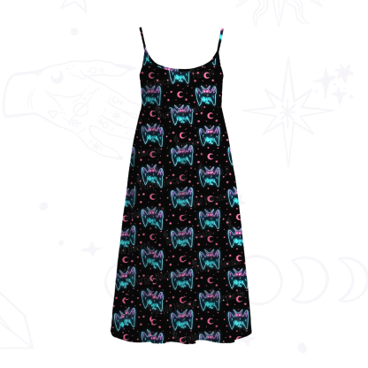 Purplehecate Witch Cat Rides the Dino Spaghetti Strap Midi Dress