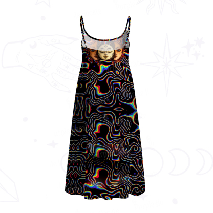 Purplehecate Psychedelic Sun and Moon Spaghetti Strap Midi Dress