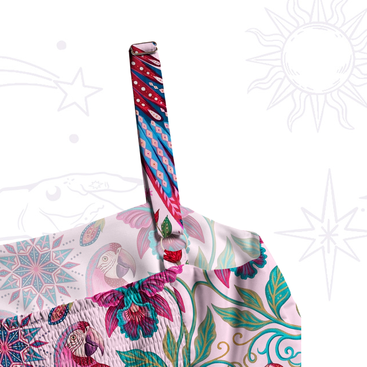 Purplehecate Tropical Parrot Garden Wide Straps Maxi Dress