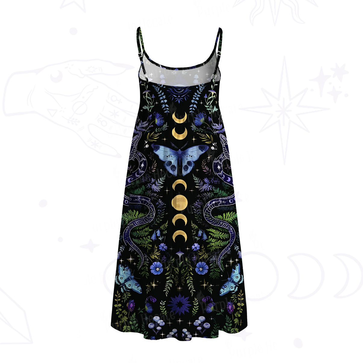 Purplehecate Moon Moth Witchery Spaghetti Strap Midi Dress