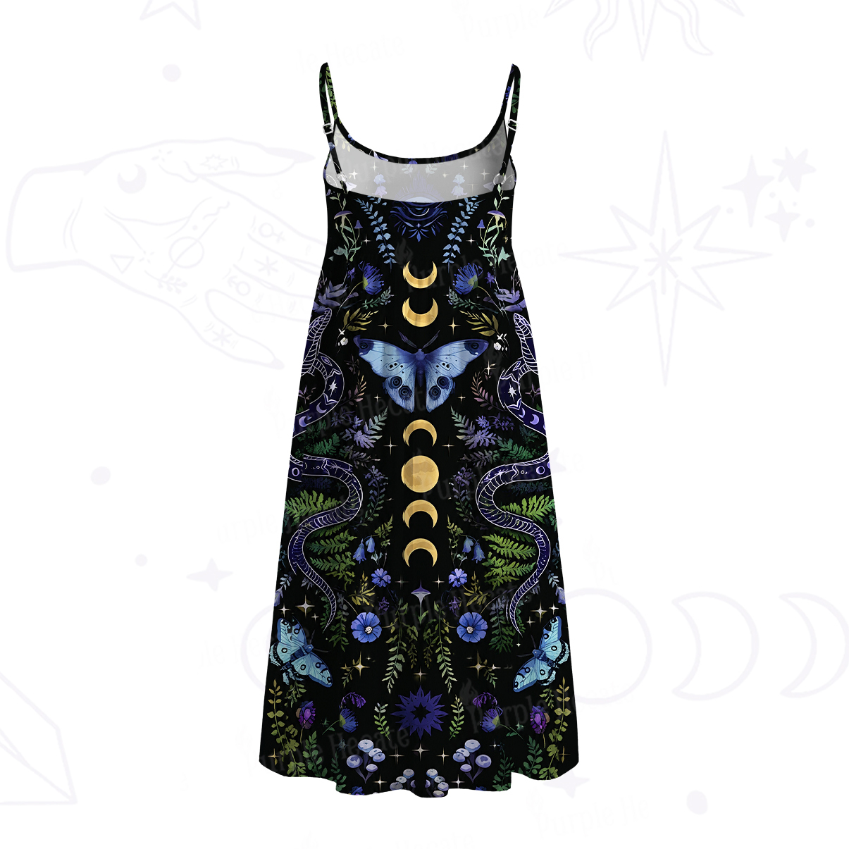 Purplehecate Moon Moth Witchery Spaghetti Strap Midi Dress