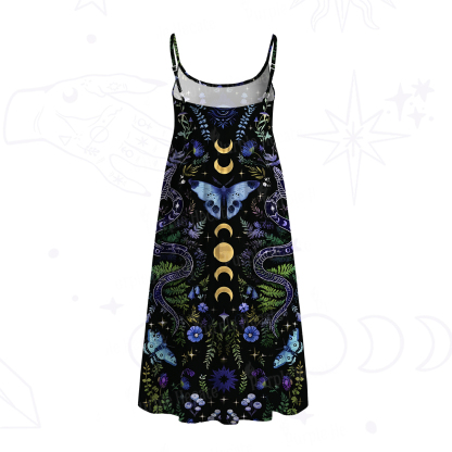 Purplehecate Moon Moth Witchery Spaghetti Strap Midi Dress