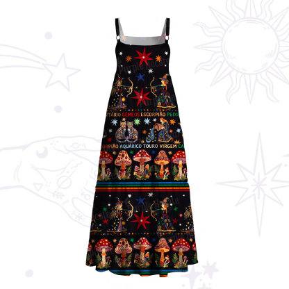 Purplehecate Mystic Zodiac Shroom Forest Wide Straps Maxi Dress