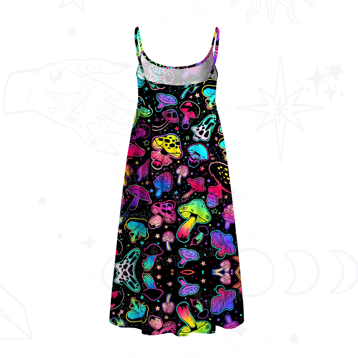 Purplehecate Psychedelic Mushroom Rave Spaghetti Strap Midi Dress