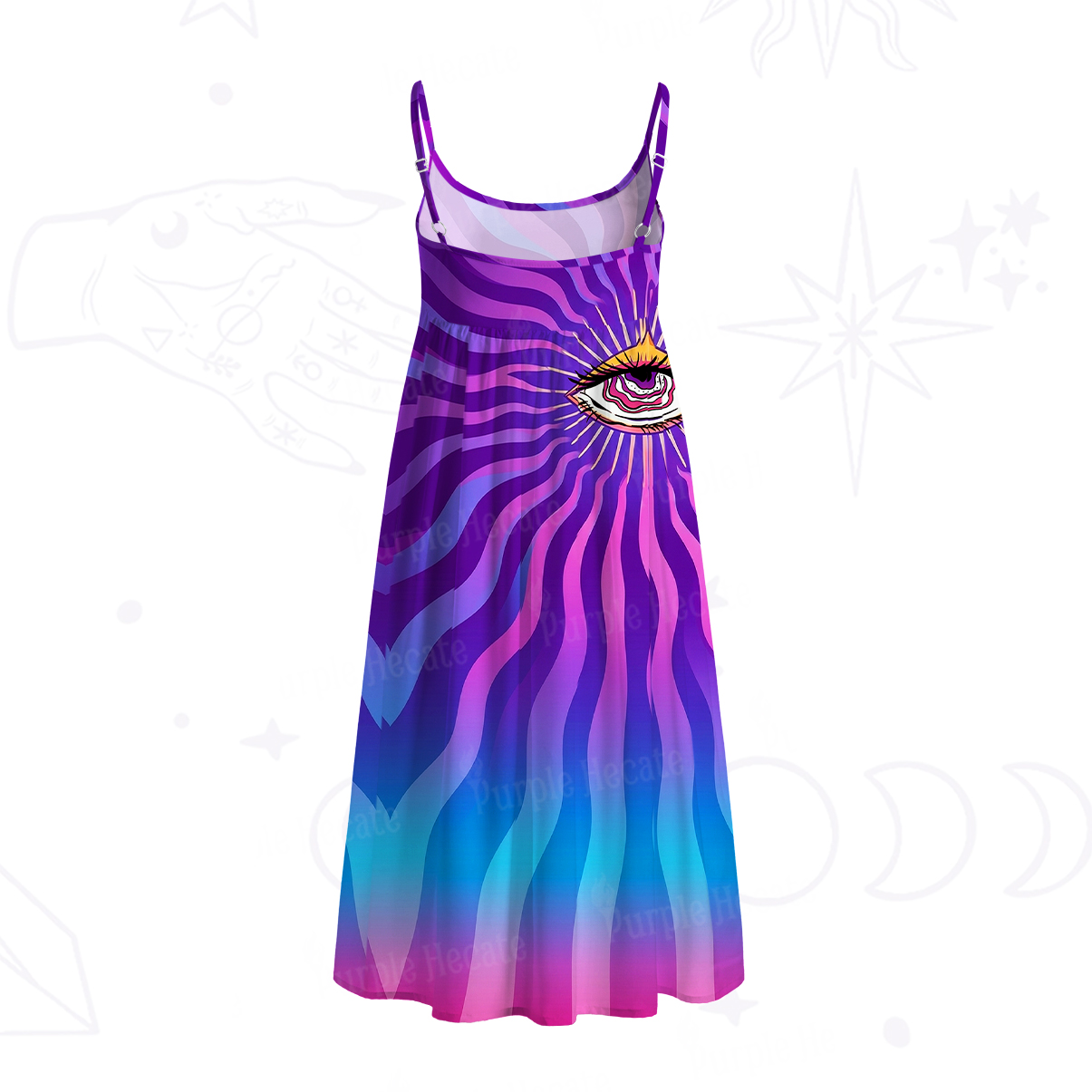 Purplehecate Sacred Eye Energy Flow Spaghetti Strap Midi Dress