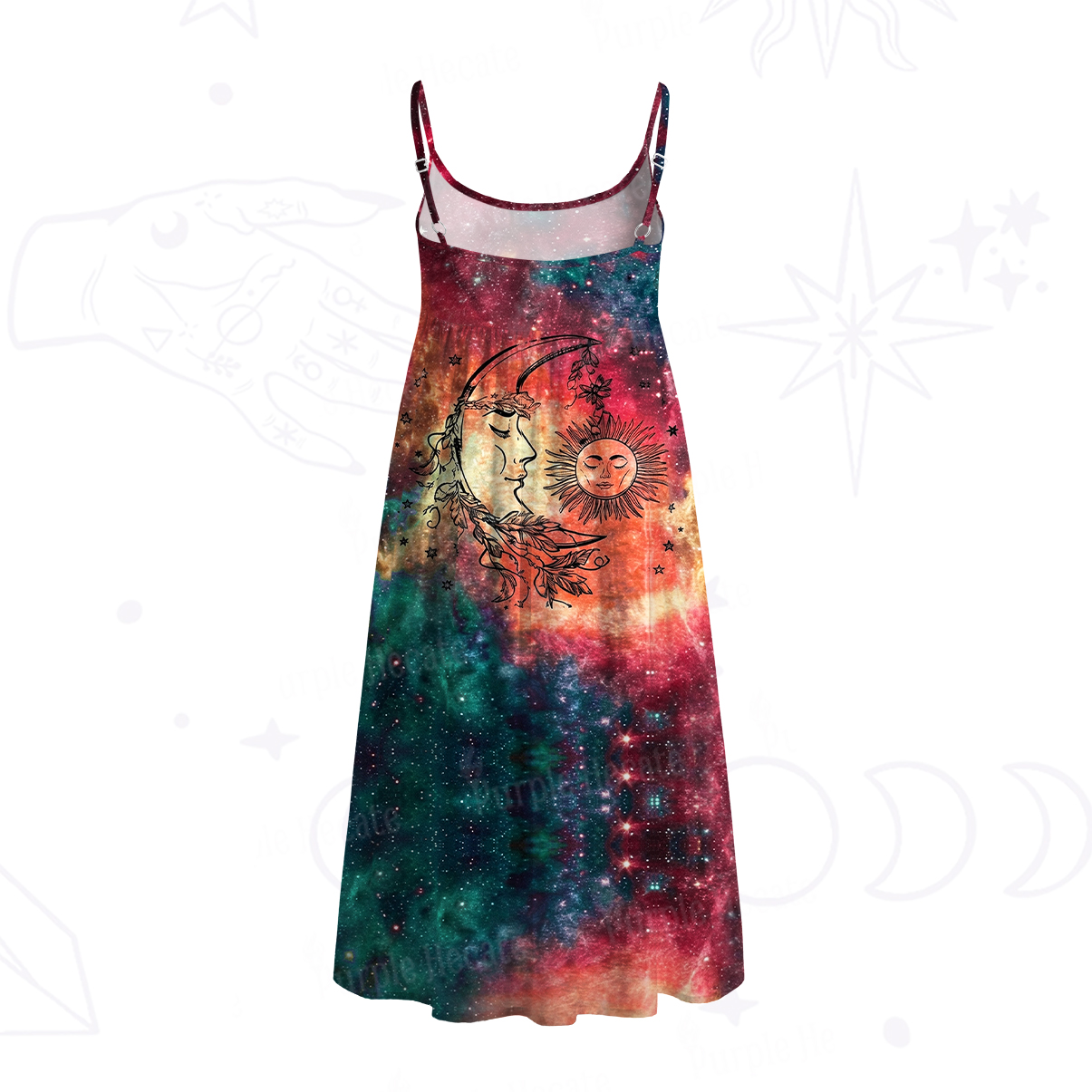 Purplehecate Sun Moon Dreams Spaghetti Strap Midi Dress