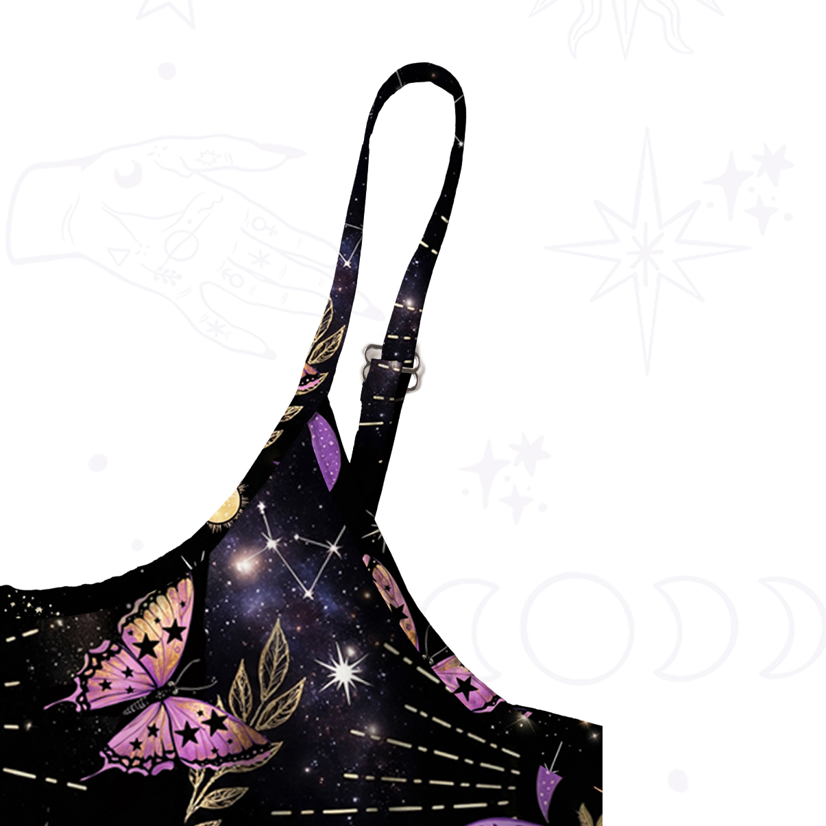 Purplehecate Starry Night Lunar Moth Spaghetti Strap Midi Dress